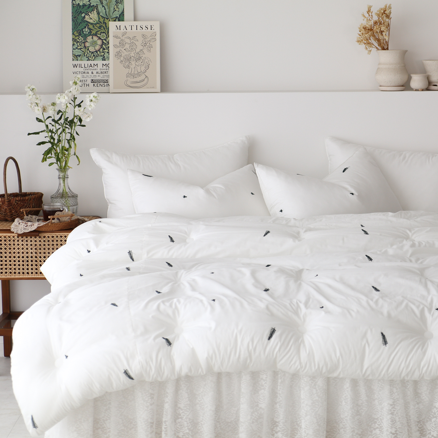 [단독] 차렵이불 오가닉 프레쉬 자수 순면 봄 이불 옥수수솜 침구 SS+베개커버