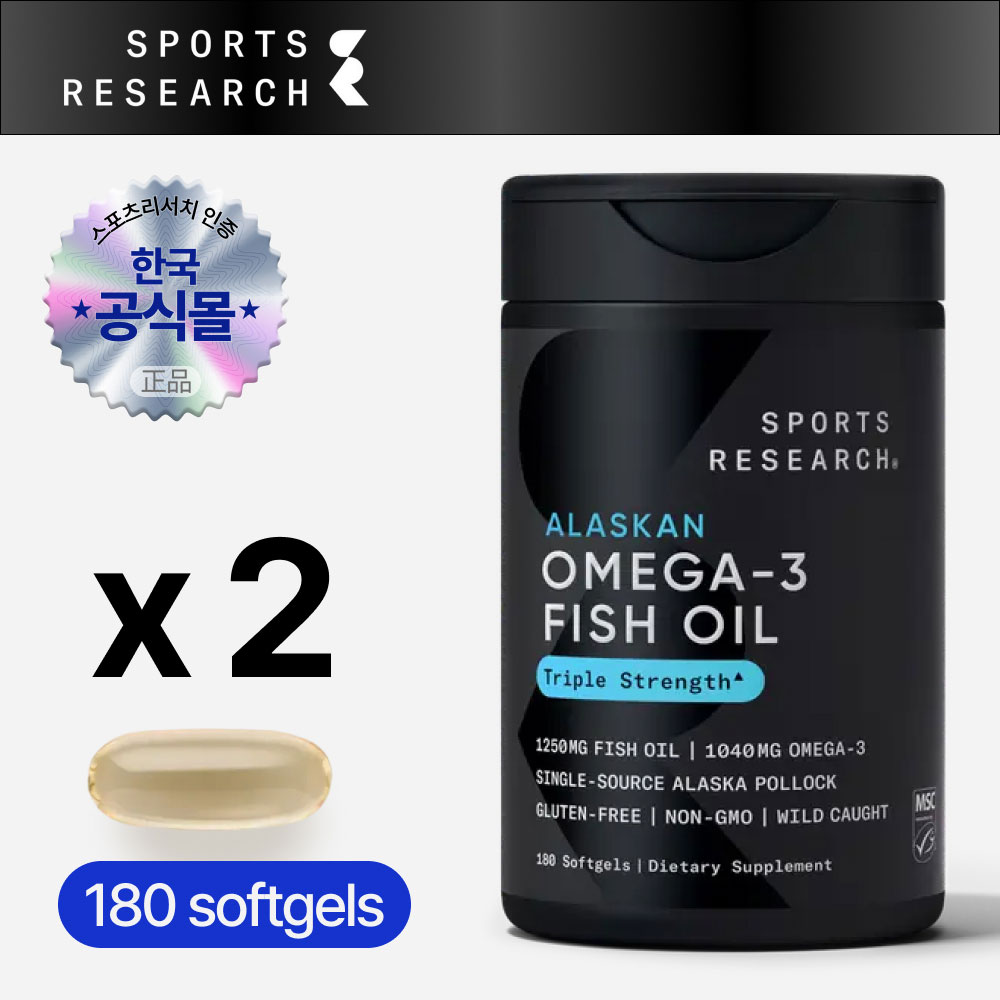[한국공식몰] 스포츠리서치 rTG 오메가3 트리플 스트렝스 알래스카산 명태 180정, 2개 제품 이미지