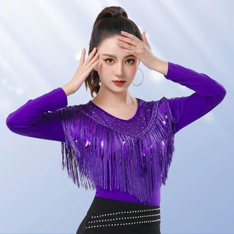 상하의 공연용 줌바 의상 무대 공연 벨리댄스복 바디수트 블랙 미드슬리브 l - 상세 이미지 3