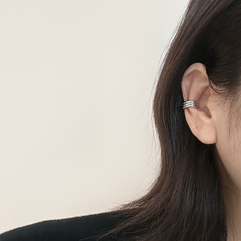스트라이프 세줄 이어커프 링 귀찌 귀안뚫는귀걸이 남자 커플 데일리 심플 모던 이미지 6