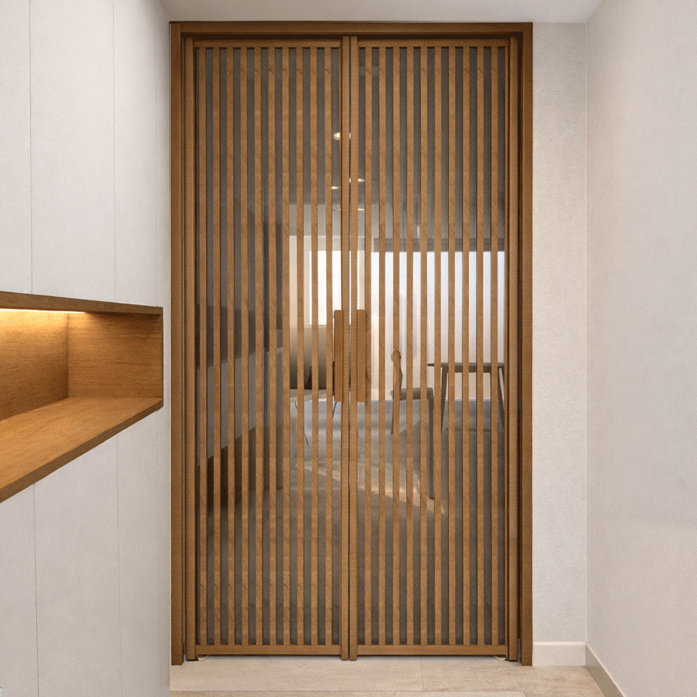 전체간살 180도 스윙 초슬림 정대칭 여닫이 (우드제품)