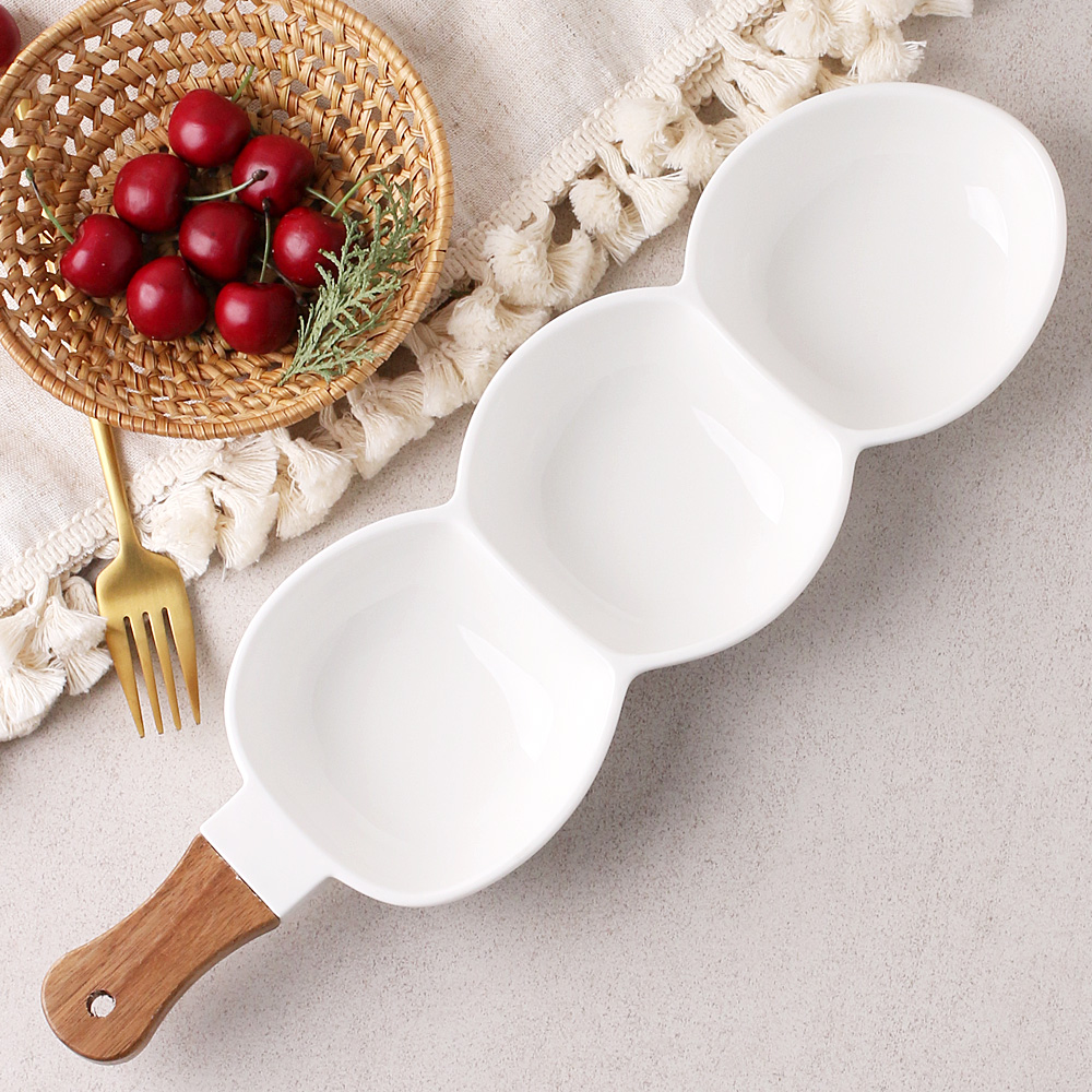 좋은날 3구 나눔 접시 마른 안주 반찬 치즈 그릇 31.2cm, 손잡이 3칸 이미지 6