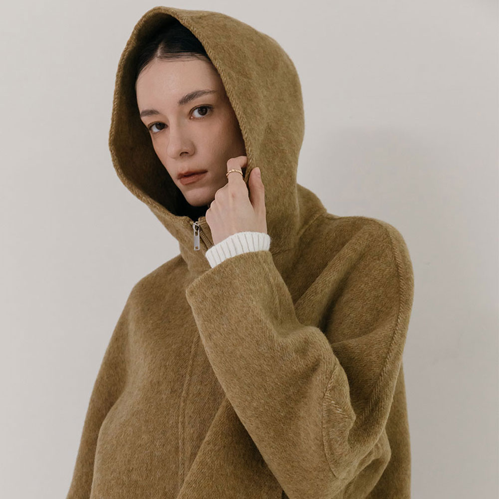 핸드메이드 울 빅 후드 하이넥 숏 자켓