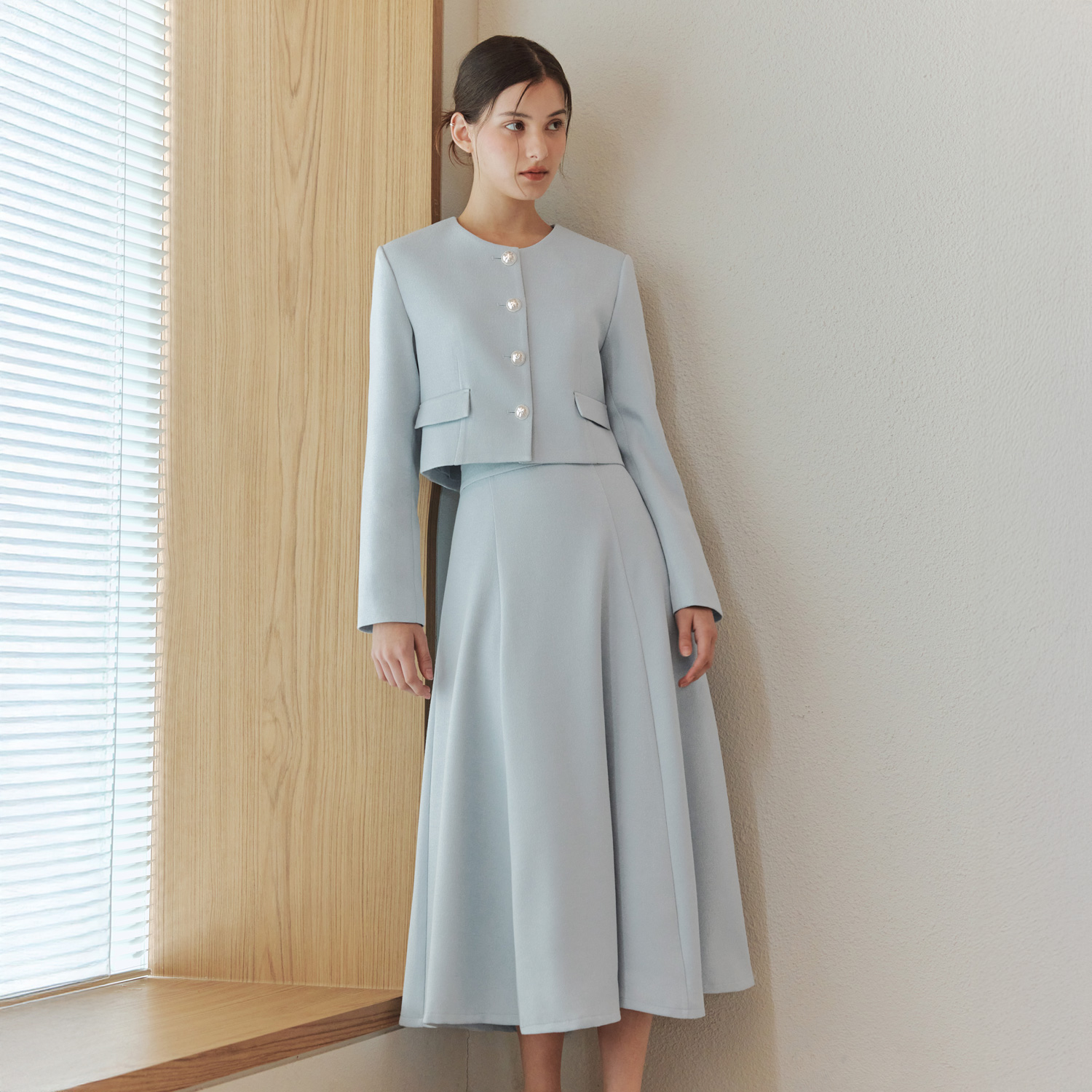 [제로스트릿] [세트] 소프트 트위드 자켓 & 스커트 [SET-UP] SOFT TWEED JACKET & SKIRT / LIGHT BLUE 이미지 3