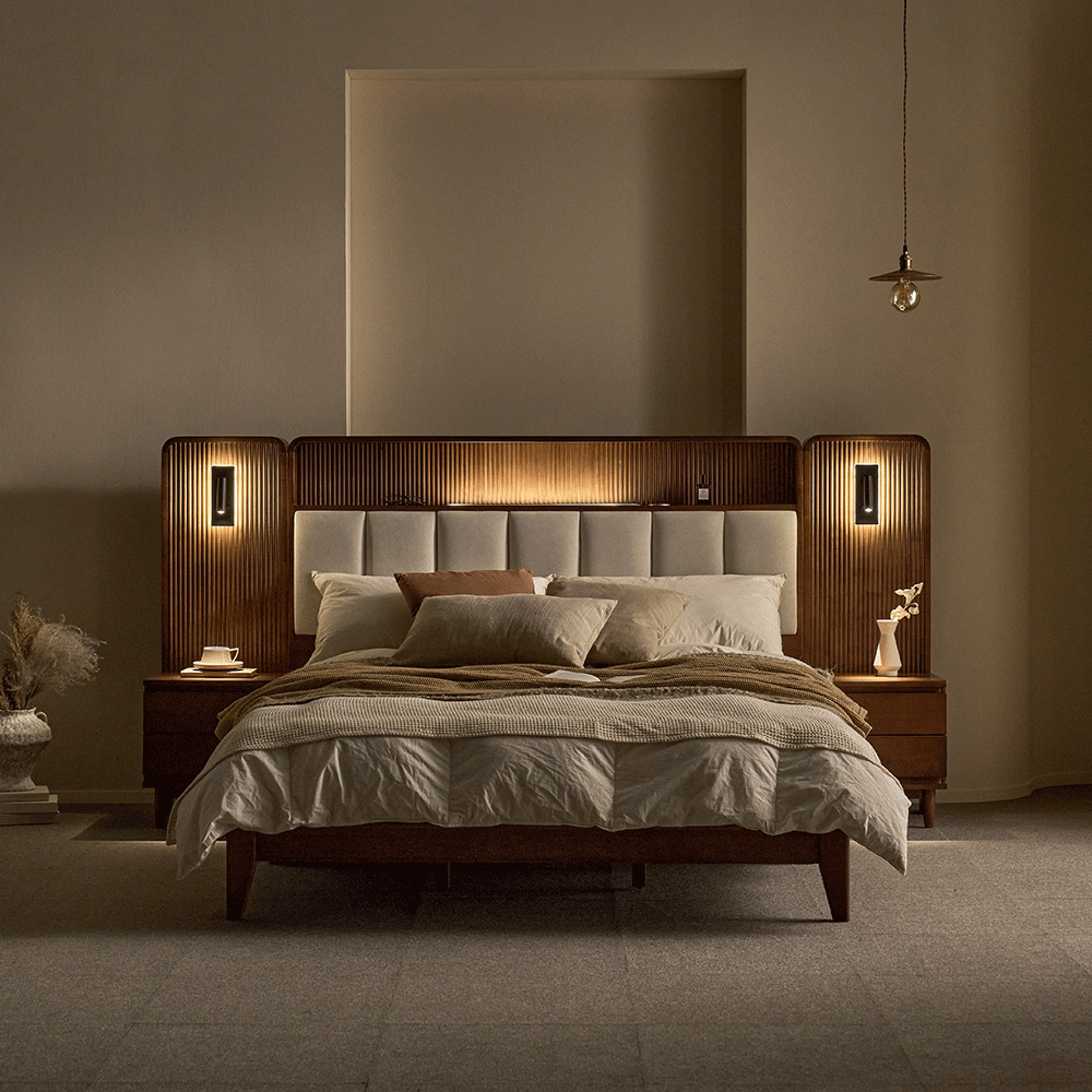 쏠앤까사 스텔라 고무나무 원목 평상형 조명 호텔형 침대프레임 SS Q·K LK