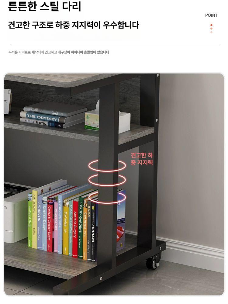 컴퓨터책상 이동형 2단 스터디테이블 작업용 블랙 프레임 화이트 프레임 화이트 보드 60x58x88cm - 상세 이미지 5