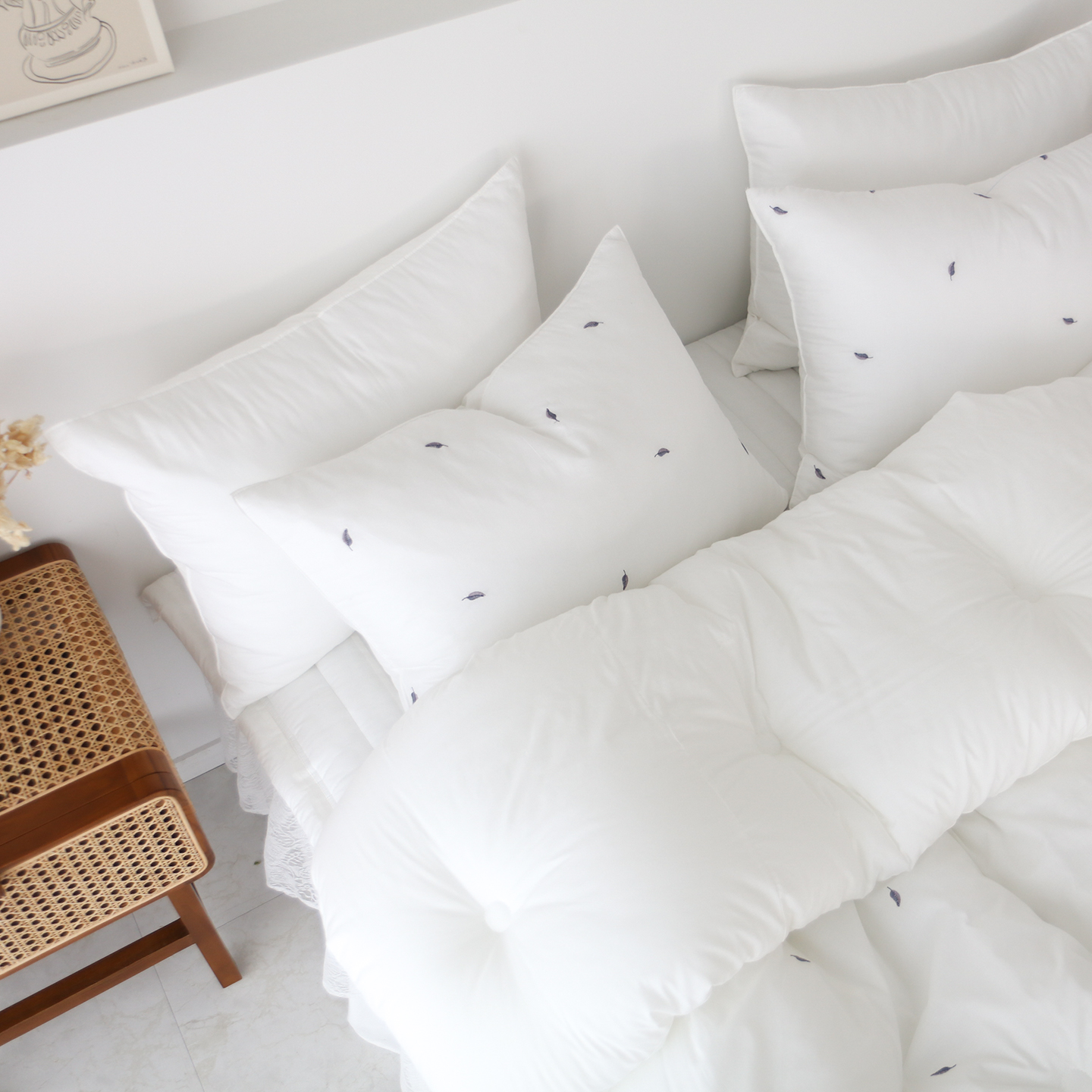 [단독] 차렵이불 오가닉 프레쉬 자수 순면 봄 이불 옥수수솜 침구 SS+베개커버