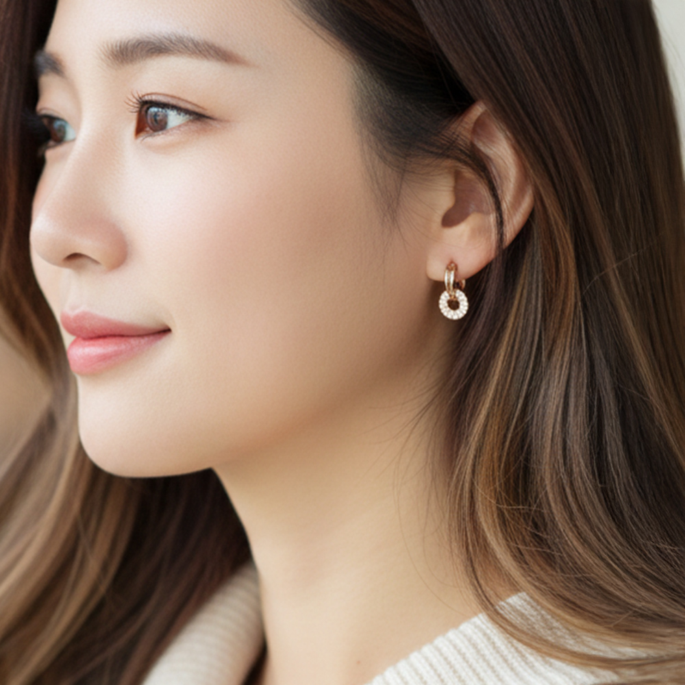 925SV 은침 써클 링 펜던트 귀걸이 14KGP 이미지 7