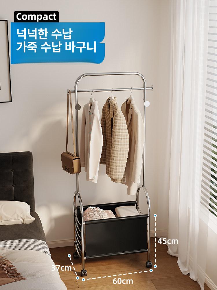 옷걸이 스탠딩 스테인레스 수납 가죽트롤리 미드센츄리모던 실버 블랙 60cm - 상세 이미지 4
