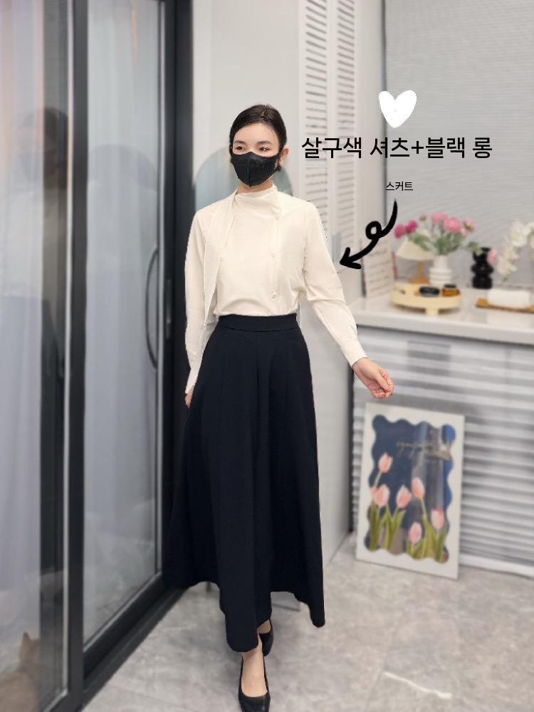 리본 스트랩 블라우스 하이넥 긴팔 여성용 - 상세 이미지 3