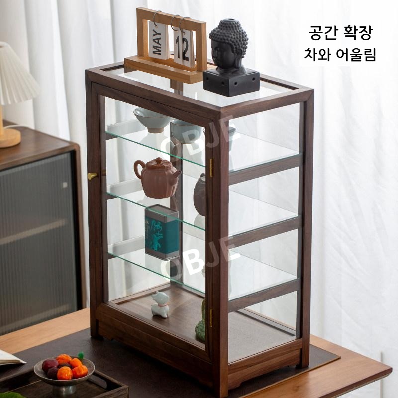 앤루나 카페 디저트 진열장 흑호두나무 유리 수납장 베이커리 쇼케이스 앤틱 찻잔 수납장 - 상세 이미지 5
