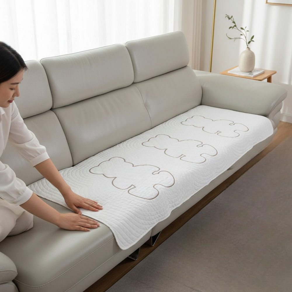 홈집합 퀼트 면100% 곰돌이 소파패드 사계절 화이트, 4인용