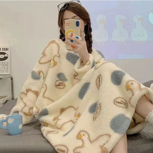 여성 잠옷 원피스 겨울 수면 파자마 원피스 따뜻 - 상품 이미지