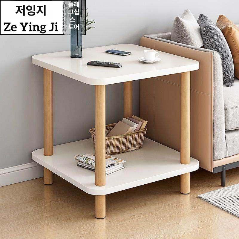 사이드테이블 침실 수납 다용도 테이블 따뜻한 화이트 내추럴 우드 정사각형 단칸 60 x 60 - 상세 이미지 2