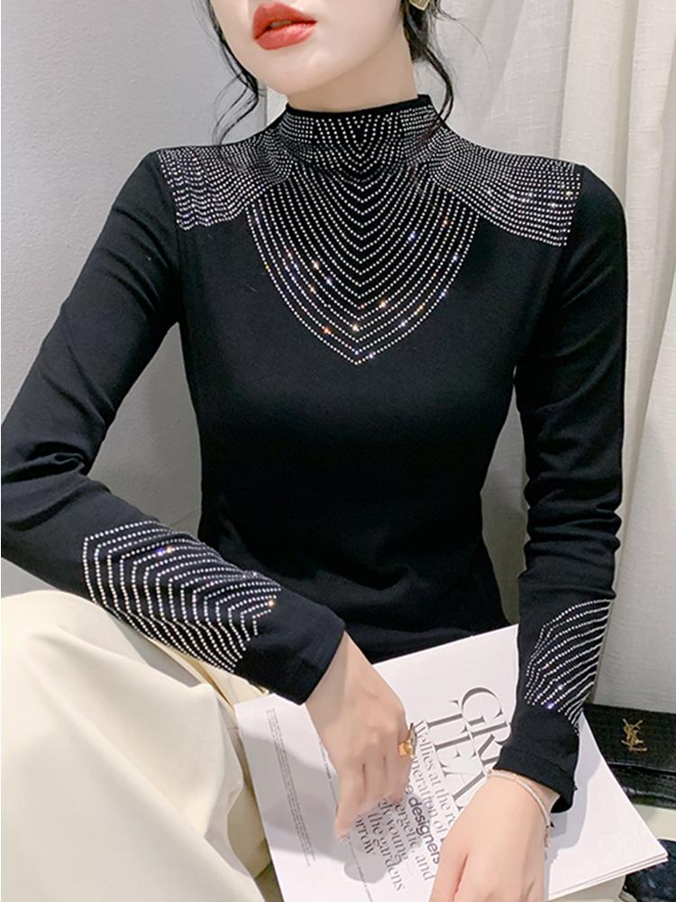 여성 라틴 사교댄스복 화려한 댄스웨어 무대 공연복 상의 블랙 s - 상세 이미지 2