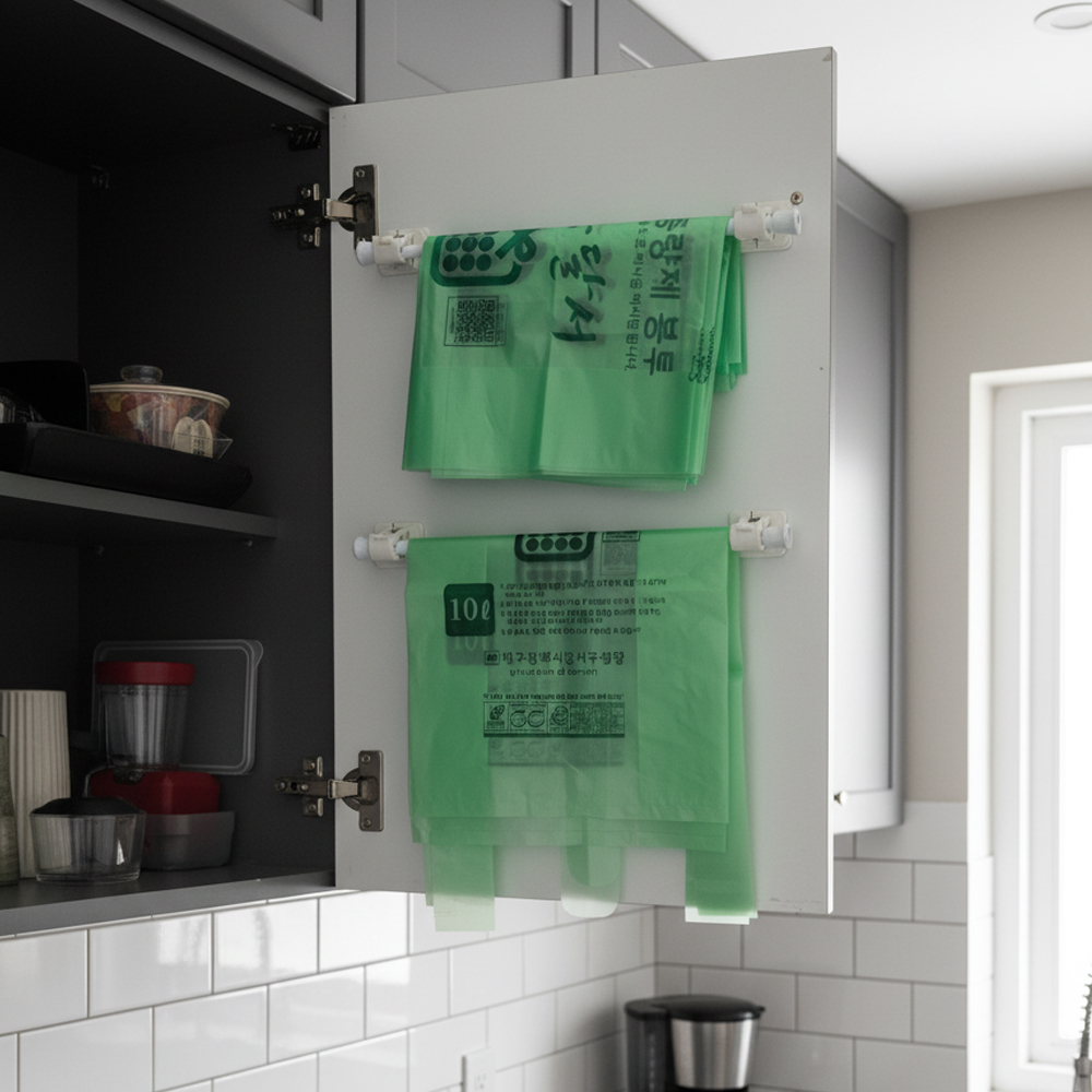 종량제봉투 정리 세트 쓰레기봉투 비닐 수납 압축봉 걸이 거치대