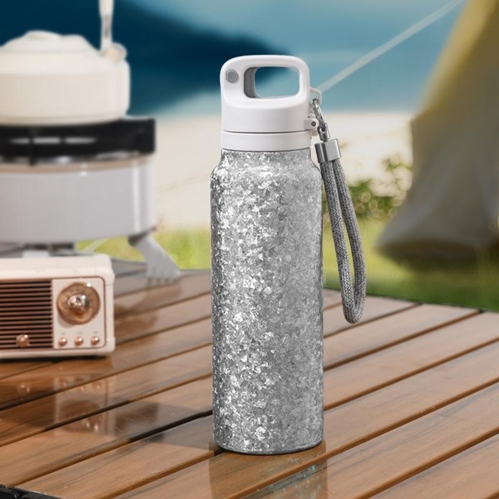 고급 티타늄 텀블러 500ML 원터치 휴대용 스포츠 캠핑 물병 보온 보냉 실버 350ml - 상품 이미지