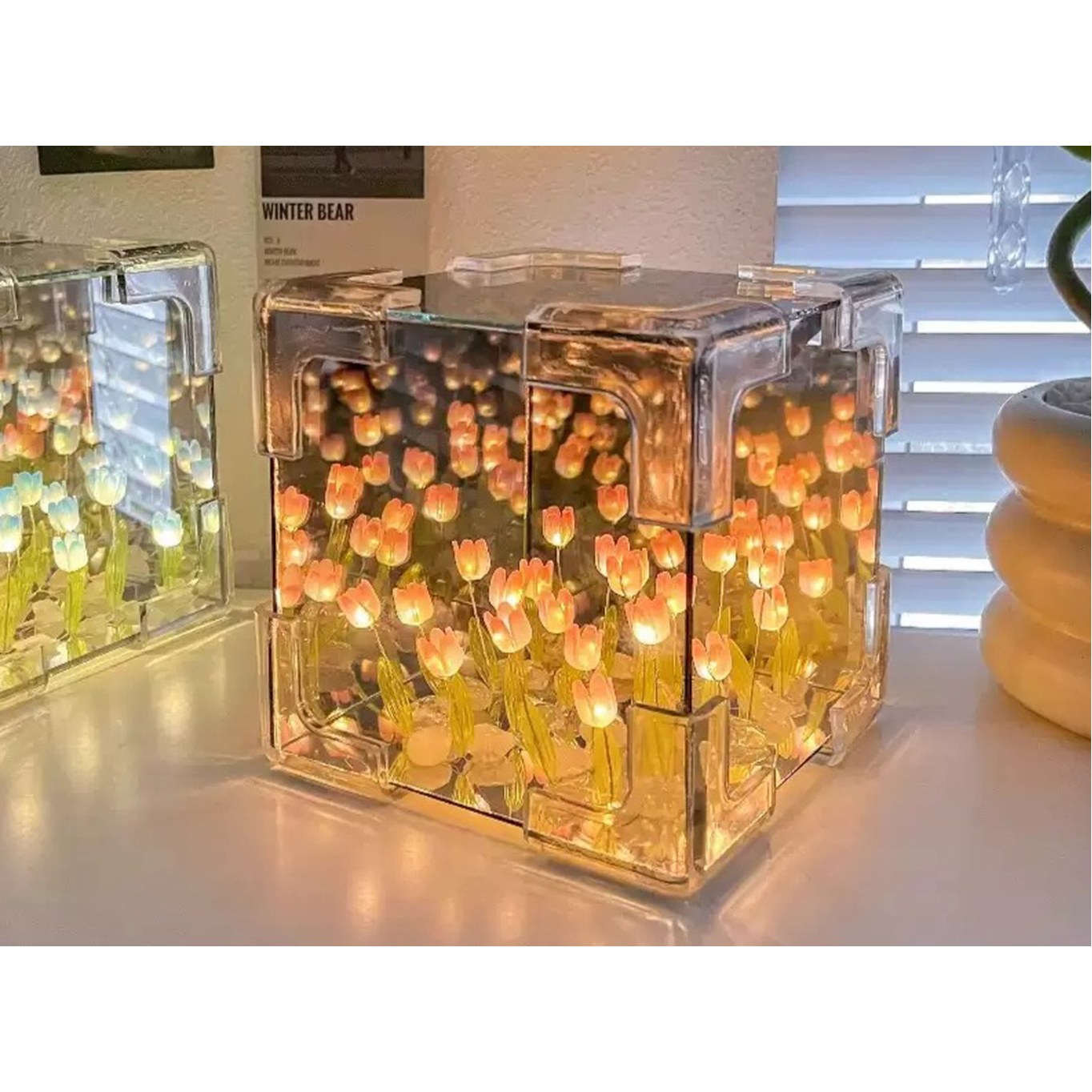 스퀘어 튤립 무드등 책상 거실 키트 3D 테이블 20L diy 핑크 큐브 튤립 10송이 재료가방 - 상품 이미지