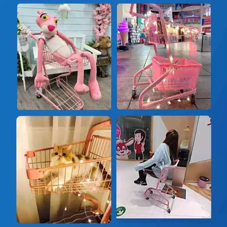 장바구니 카트 캐리어 대형마트용 접이식 마트카트 장보기 핑크레드 - 상세 이미지 3