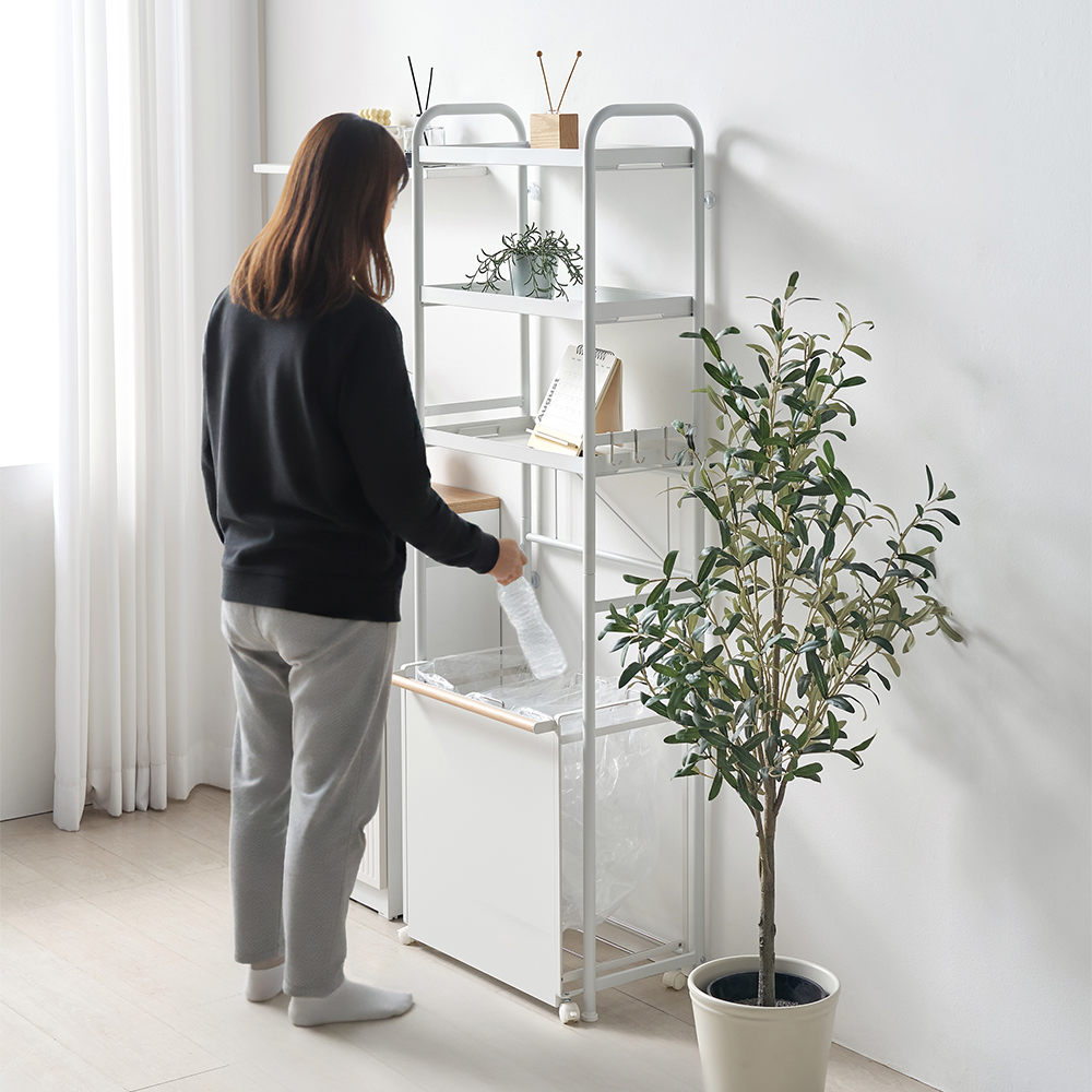 가정용분리수거함 봉지걸이 3단 선반 세트 철제 바퀴달린 재활용 분리수거대