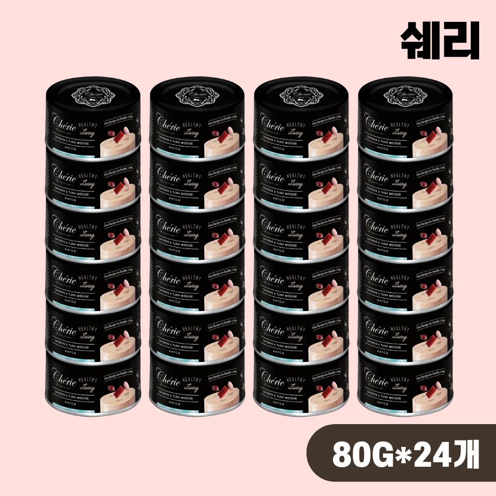 쉐리 블랙라벨 무스 캔 고양이 주식캔 습식 닭고기 참치, 80g, 24개 - 상품 이미지