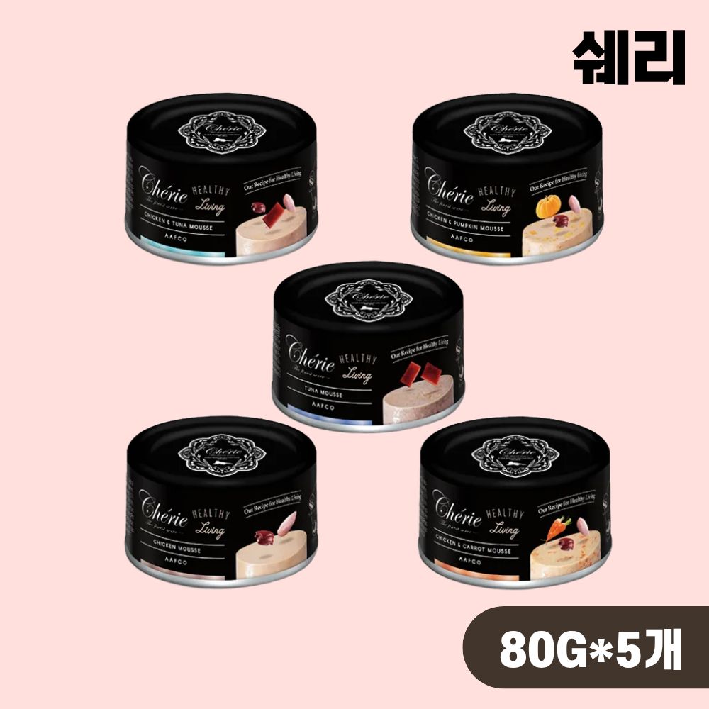 쉐리 블랙라벨 무스 캔 고양이 주식캔 습식 5종 콤보, 80g, 5개 - 상품 이미지