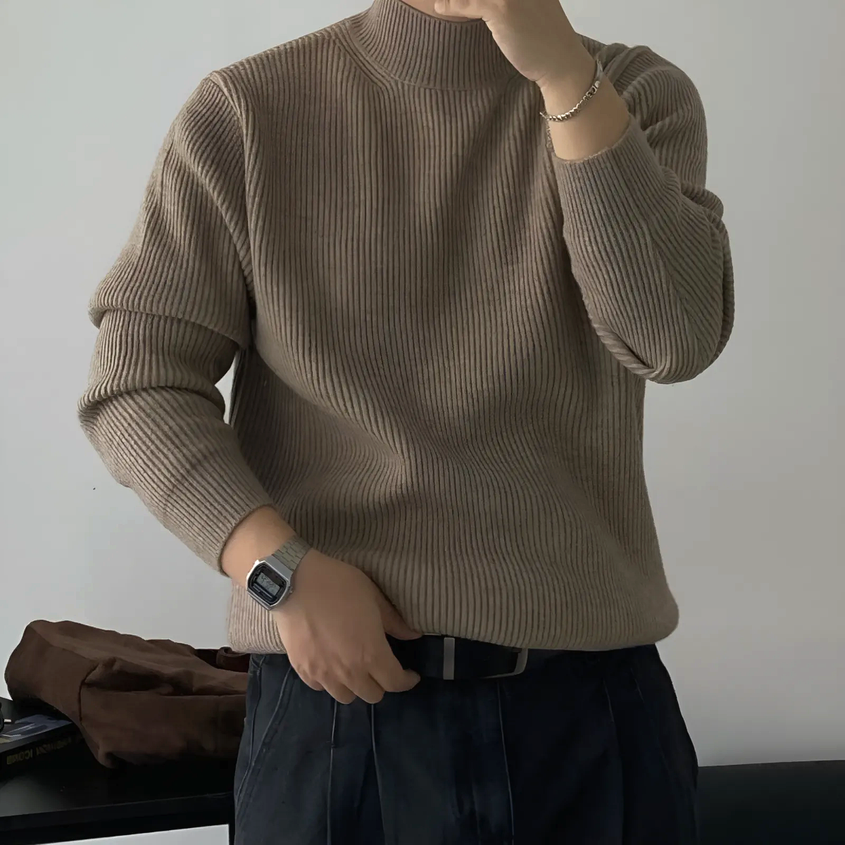 남자니트 울 하찌반폴라 골지 엘리떼 남성긴팔스웨터 제품 이미지