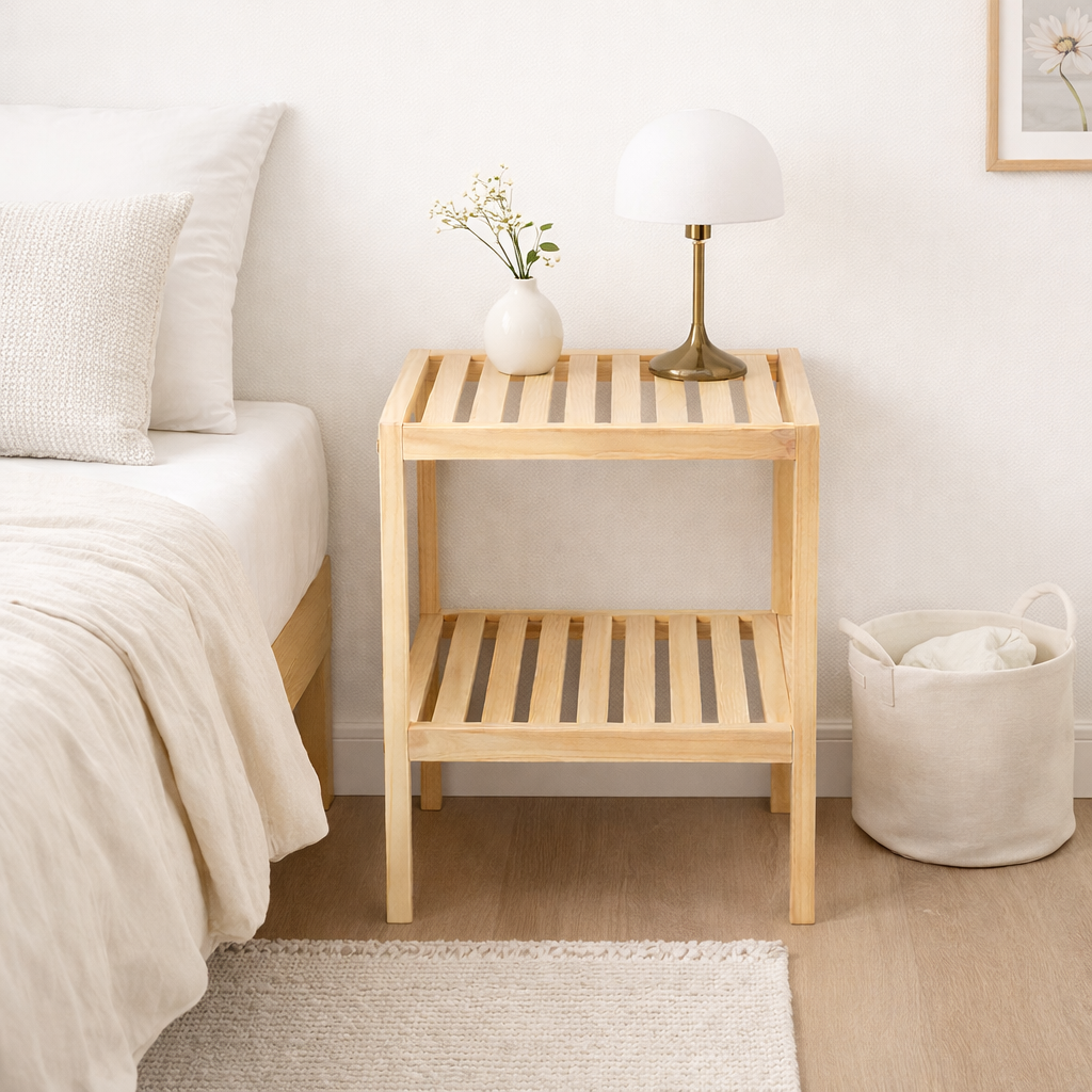 원목 침대 옆 협탁 거실 좁은 틈새 미니 침실 우드 2단 사이드 테이블 선반