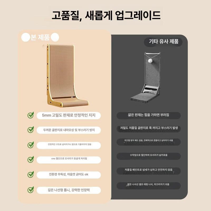 고양이 수직 스크래쳐 스트레스 해소 튼튼한 L형 두꺼운 L자형 고양이 긁기판 디럭스 미니멀리스트 - 상세 이미지 4