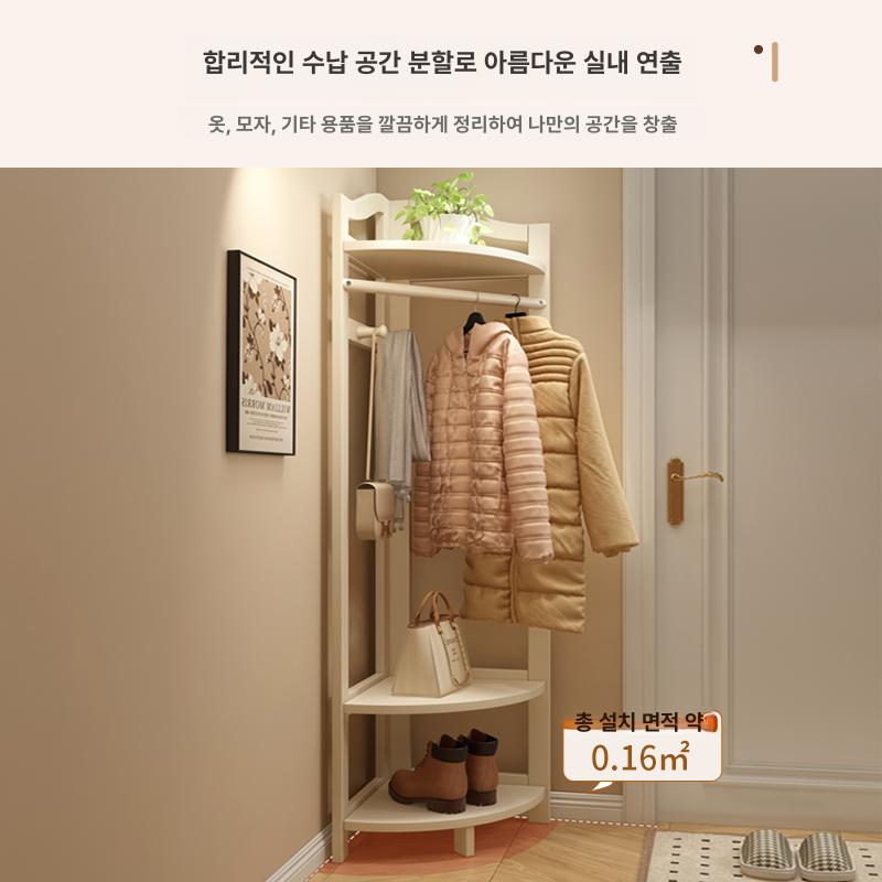 코너행거 옷걸이 벽면 수납 선반 침실 옷정리 옷장 밀키화이트 - 상세 이미지 3
