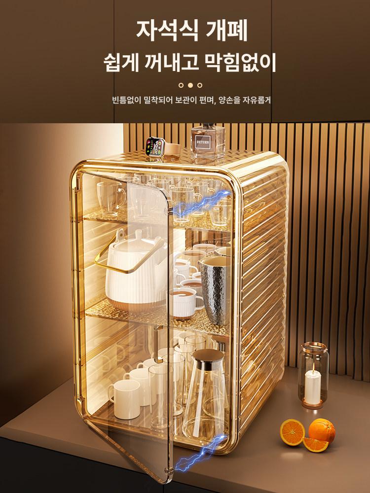 식기 보관함 컵홀더 수납 방진 수납함 다목적 정리함 대형 3단 블랙티브라운 투명시각적방진방습 - 상세 이미지 4