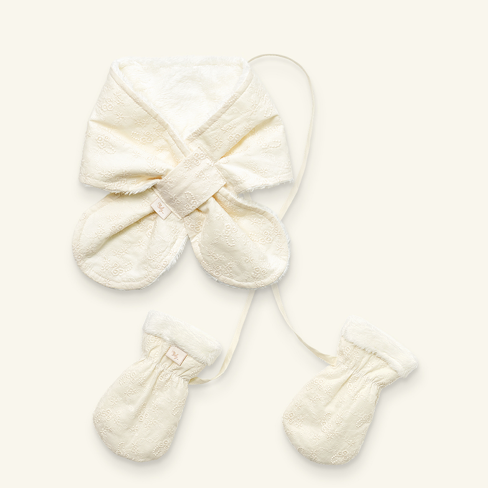 유럽풍 아기 겨울 필수템 빌리 로벨리아 스노우 목도리&장갑 등원룩 극세사 신생아 손싸개