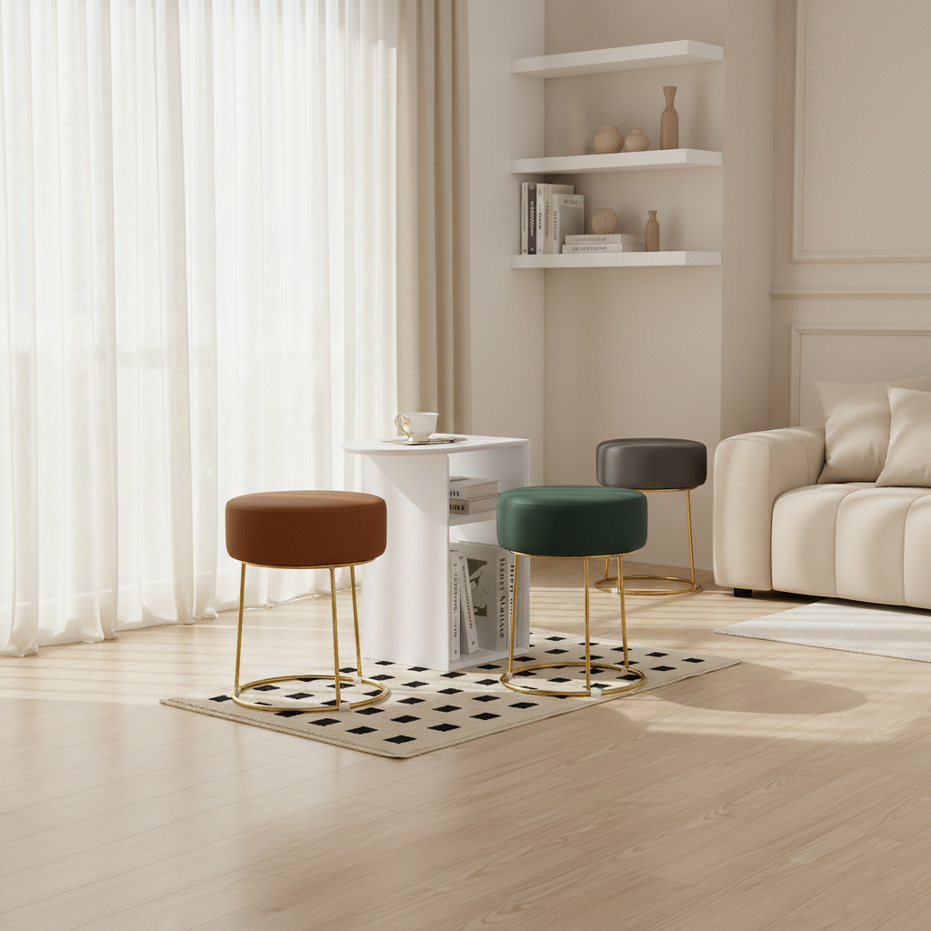 피카소 골드벨벳 인테리어 디자인 카페 원형 다용도 화장대 스툴의자