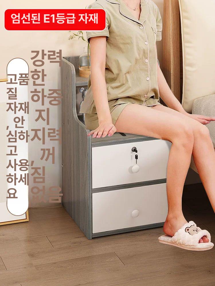 침대 옆 서랍형 캐비닛 위로여는 서랍 틈새 거실 틈새장 모란디그레이 더블 서랍 30 x 30x50 - 상세 이미지 2