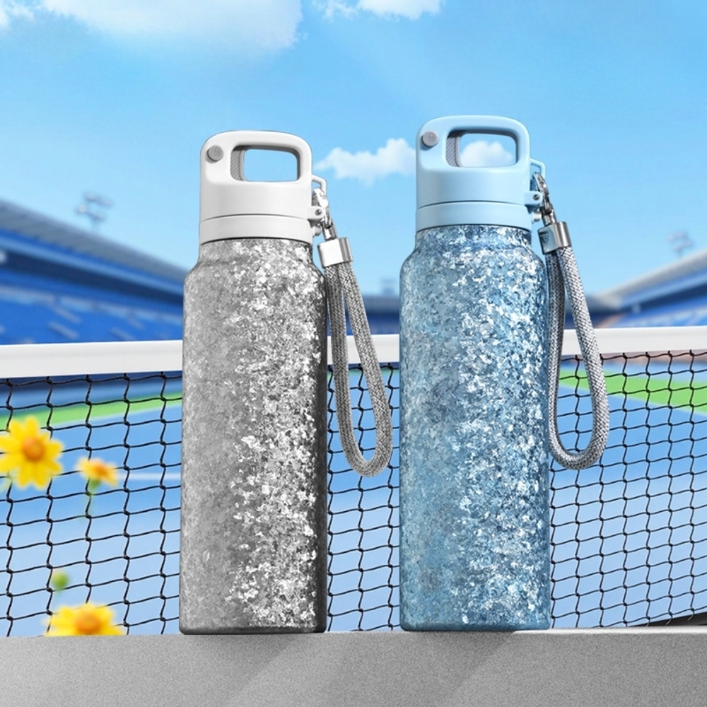 고급 티타늄 텀블러 500ML 원터치 휴대용 스포츠 캠핑 물병 보온 보냉 실버 350ml - 상세 이미지 2