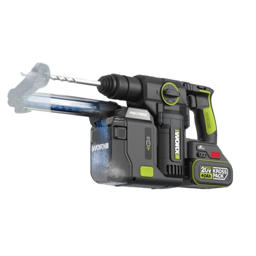 웍스 20V 충전 콘크리트 WU384 집진기 해머 로터리 함마 함마드릴 WU385+WA1603 4.0Ah 대용량 - 상세 이미지 3