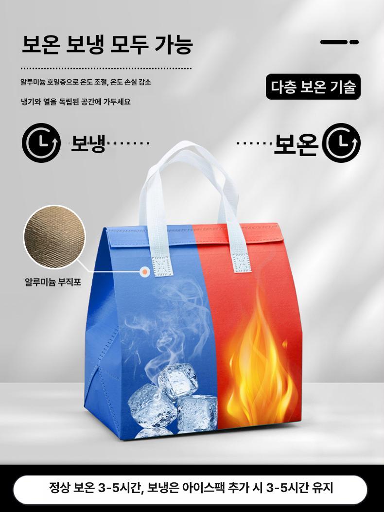 보냉팩 가방 쿨링팩 포장 테이크아웃 보냉백 일회용 은박 웜베이지 중형 24 x 24x15cm 5개 무료 체험 개당1개한정 알루미늄 호일 부직포 - 상세 이미지 4