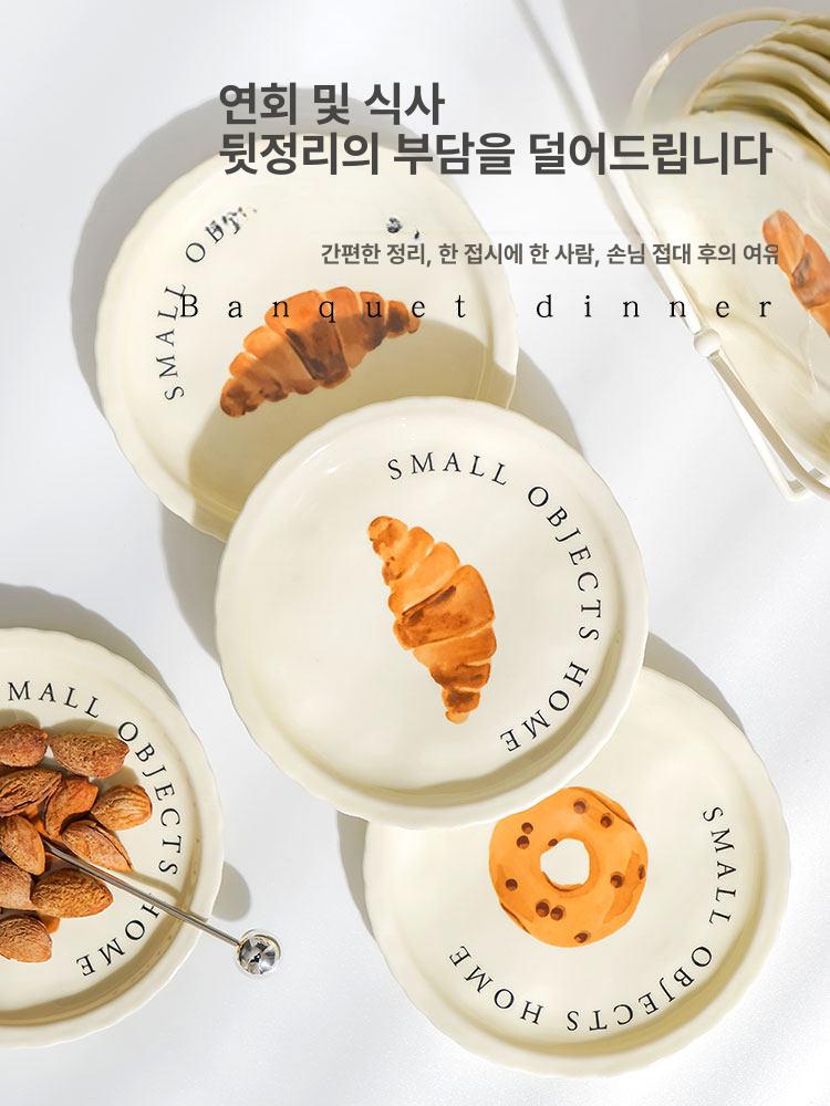 크로와상 도넛 앞접시 디저트 원형 6P세트 세라믹 불혼 - 상세 이미지 2