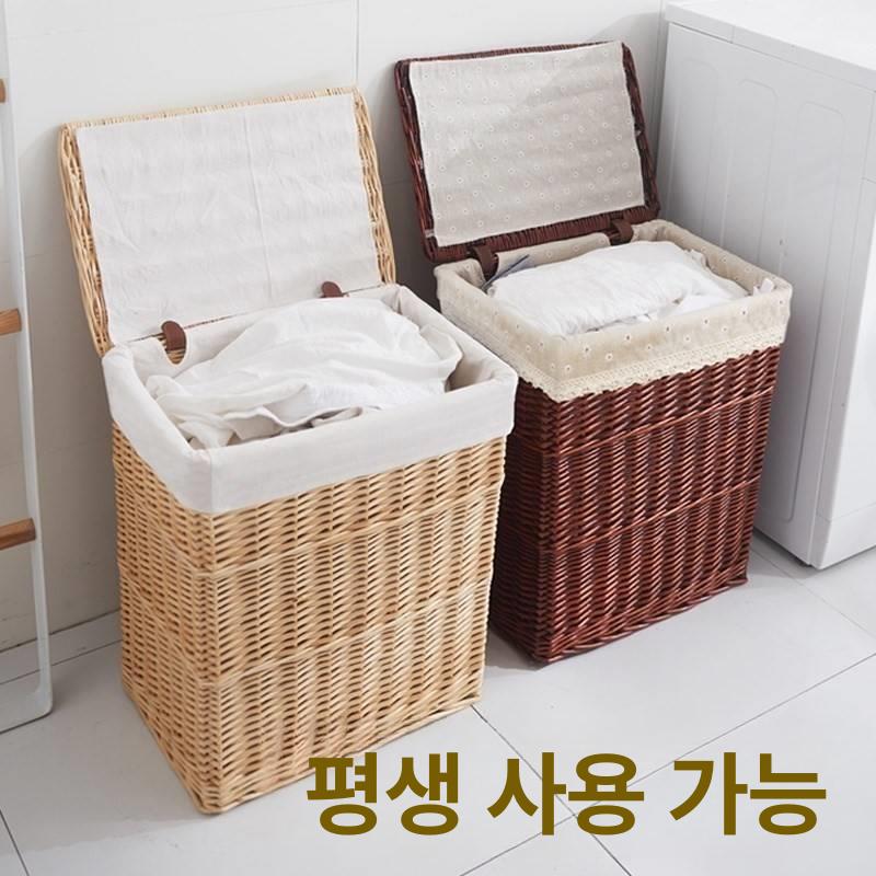 라탄 오픈형 수납 정리함 뚜껑있는 햄퍼 사각 빨래통 있음 브라운 소형 30 25x36cm - 상세 이미지 2