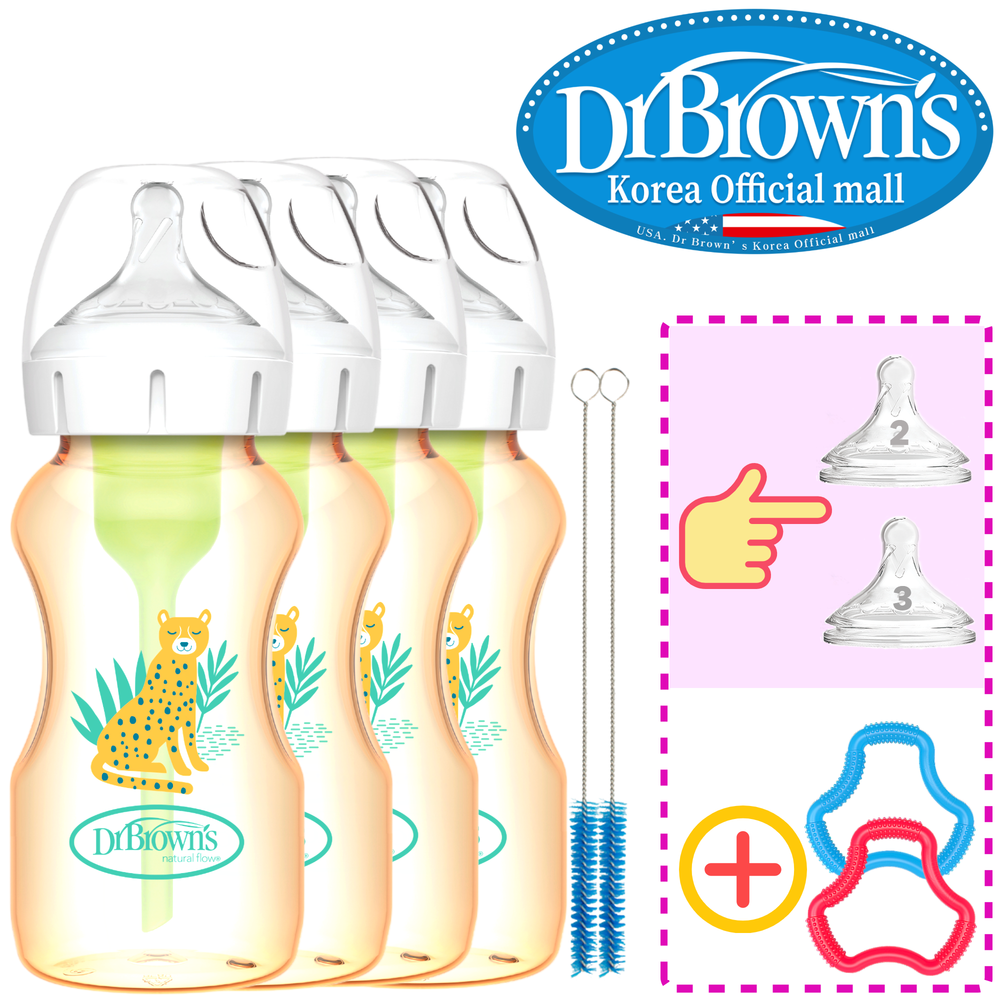 닥터브라운 오피셜 / PPSU 젖병 와이드넥 270ml 4개, 꼭지선택/치발기 옵션선물 제품 이미지