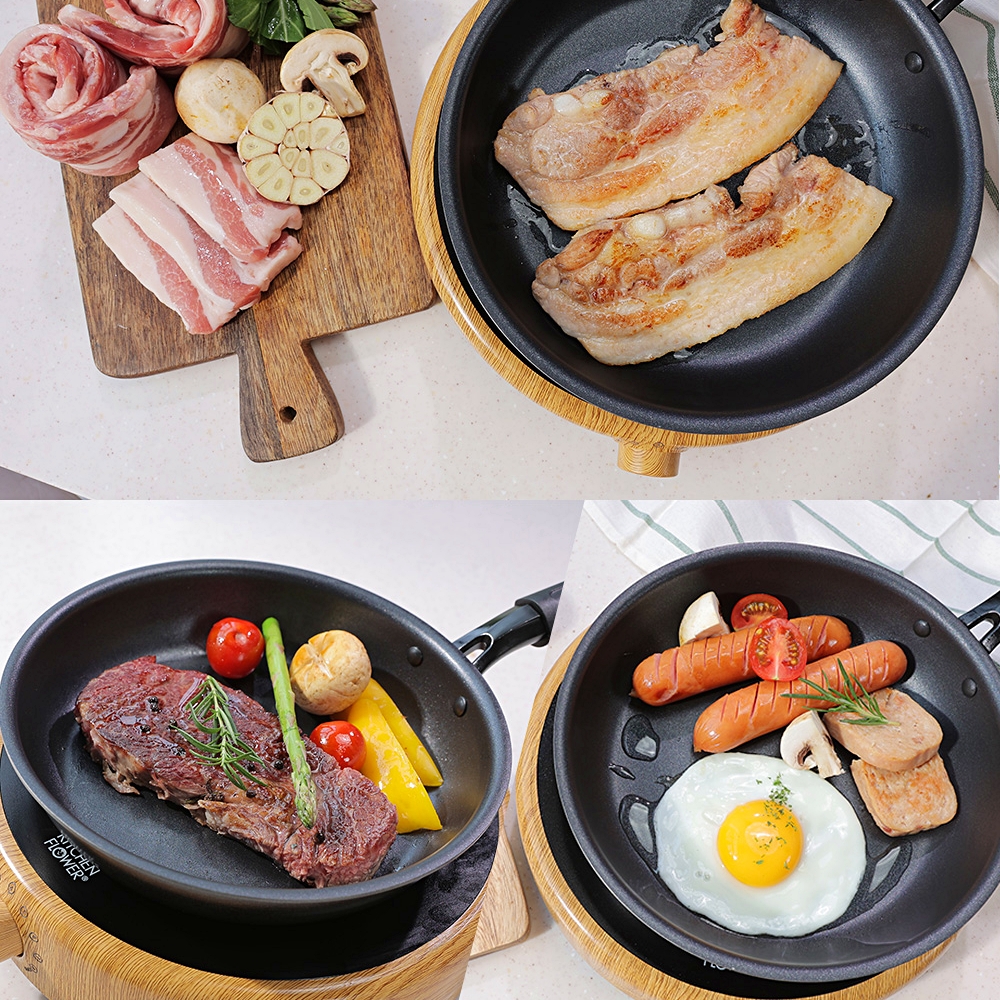 키친플라워 원형 인덕션 우드 국내산 후라이팬 1인 휴대용인덕션