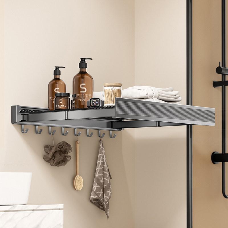 욕실 수납 선반 접착식 벽부착 정리선반 다용도 틈새 팬텀 나이트 블랙 44cm 6개후크 - 상세 이미지 2