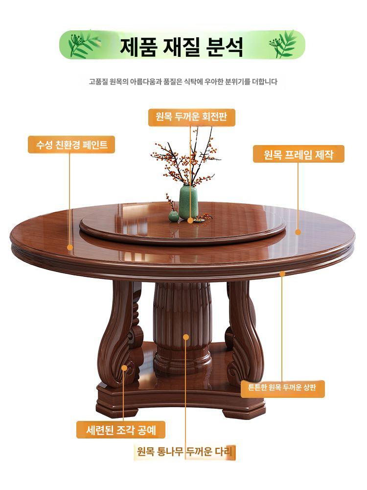 원형 회전테이블 업소용 돌림판 대형 원탁 대리석 상판 1.2m 원형 테이블+의자 8개+회전판 - 상세 이미지 4