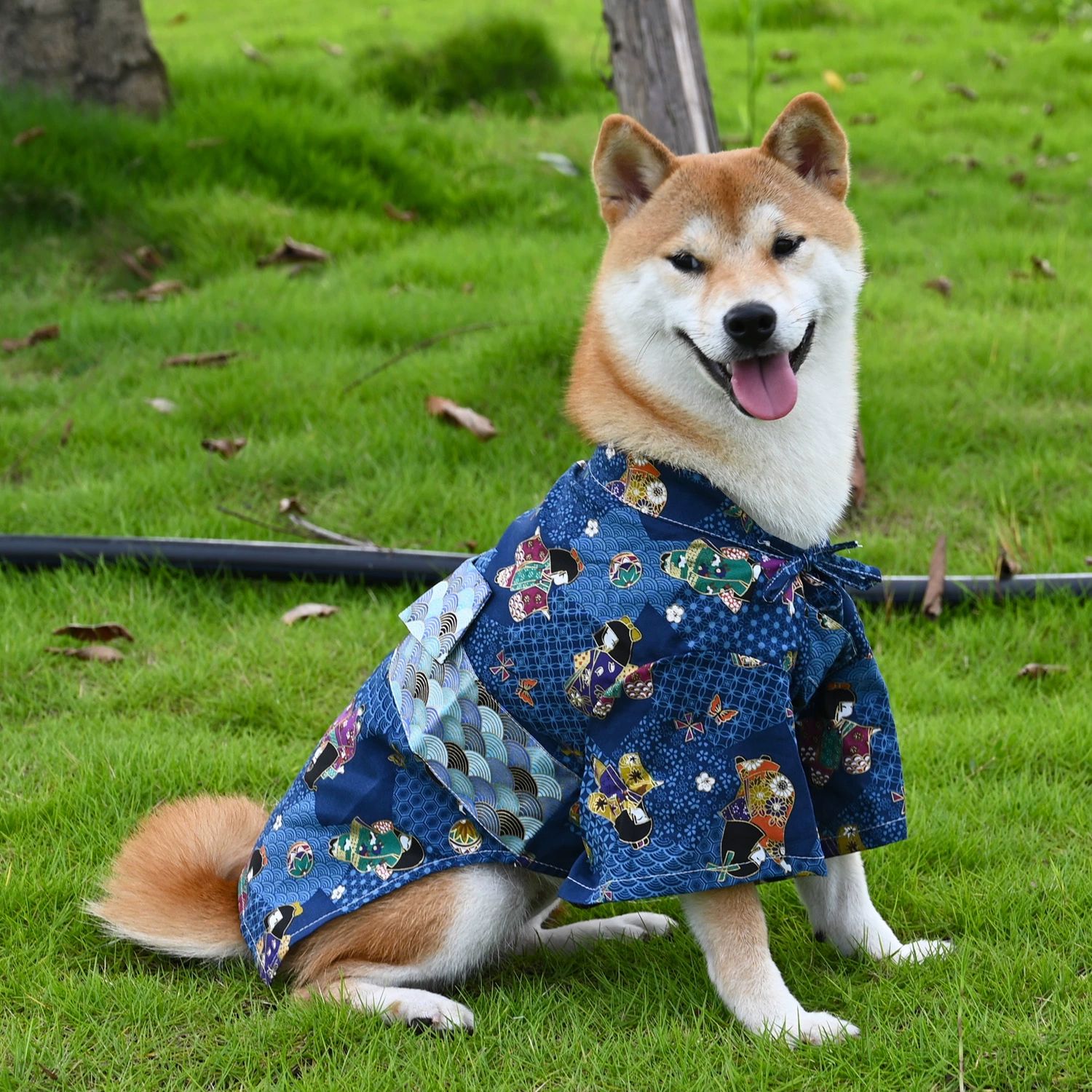 강아지 유카타 소형견 의상 반려견 벚꽃 패턴 생일파티 웨이브 패턴 S 가슴둘레32 - 40cm 2.5 5.0kg - 상세 이미지 2
