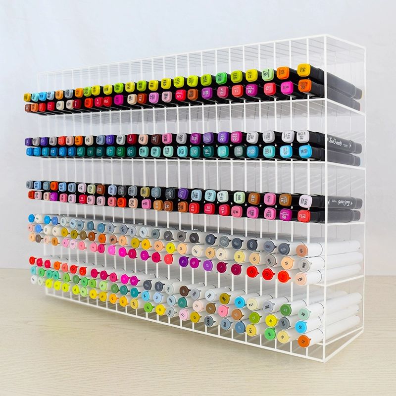 아크릴 펜꽂이 투명 마카펜 진열대 계단식 펜 전시대 각도 삽입형 5칸 100칸 투명 400개 - 상품 이미지