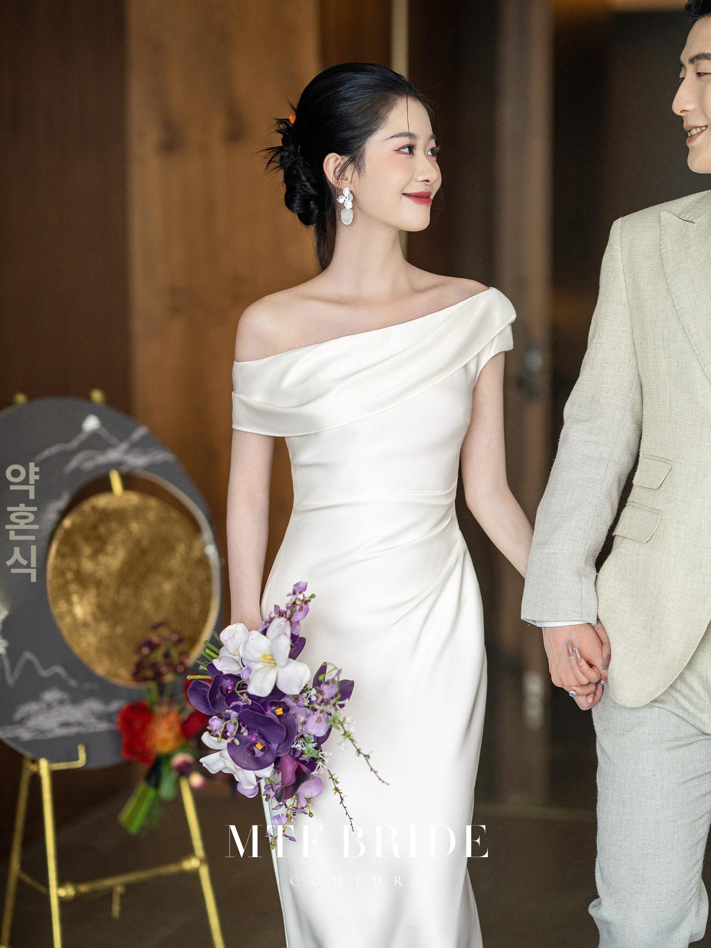 민소매 롱드레스 하객룩 스몰웨딩 드레스 피로연 셀프웨딩 화이트 A s - 상세 이미지 4