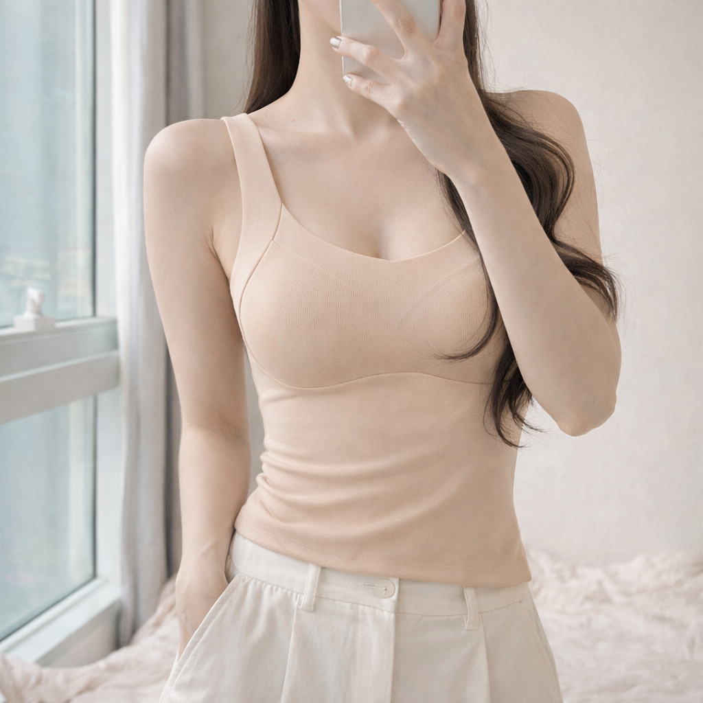 핑크앤다이아 히트 기모 브라나시 겨울 캡나시 레이어드 일체형 브라탑 발열내의 민소매 이미지 3