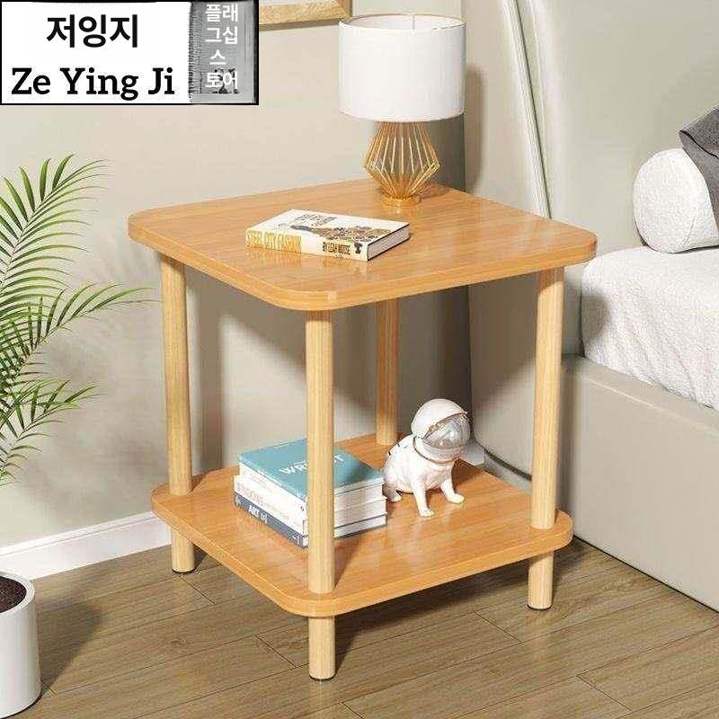 사이드테이블 침실 수납 다용도 테이블 따뜻한 화이트 내추럴 우드 정사각형 단칸 60 x 60 - 상품 이미지