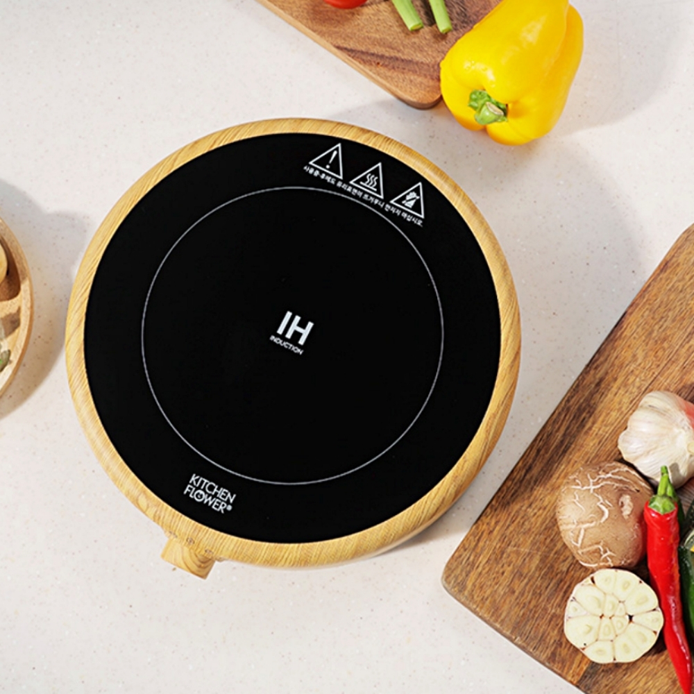 키친플라워 원형 인덕션 우드 국내산 후라이팬 1인 휴대용인덕션