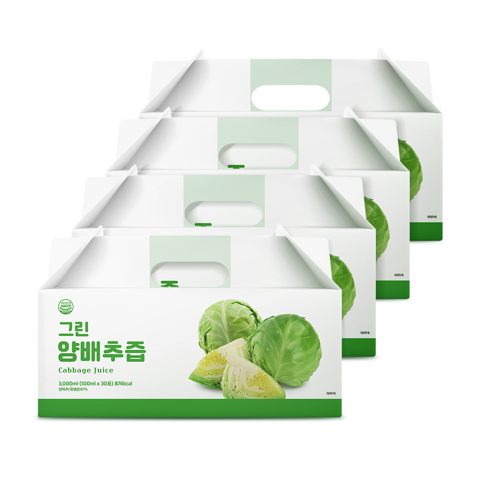 [3+1] 푸딩스 국내산 양배추 그린 양배추즙 100ml 30포, 4개 - 상품 이미지